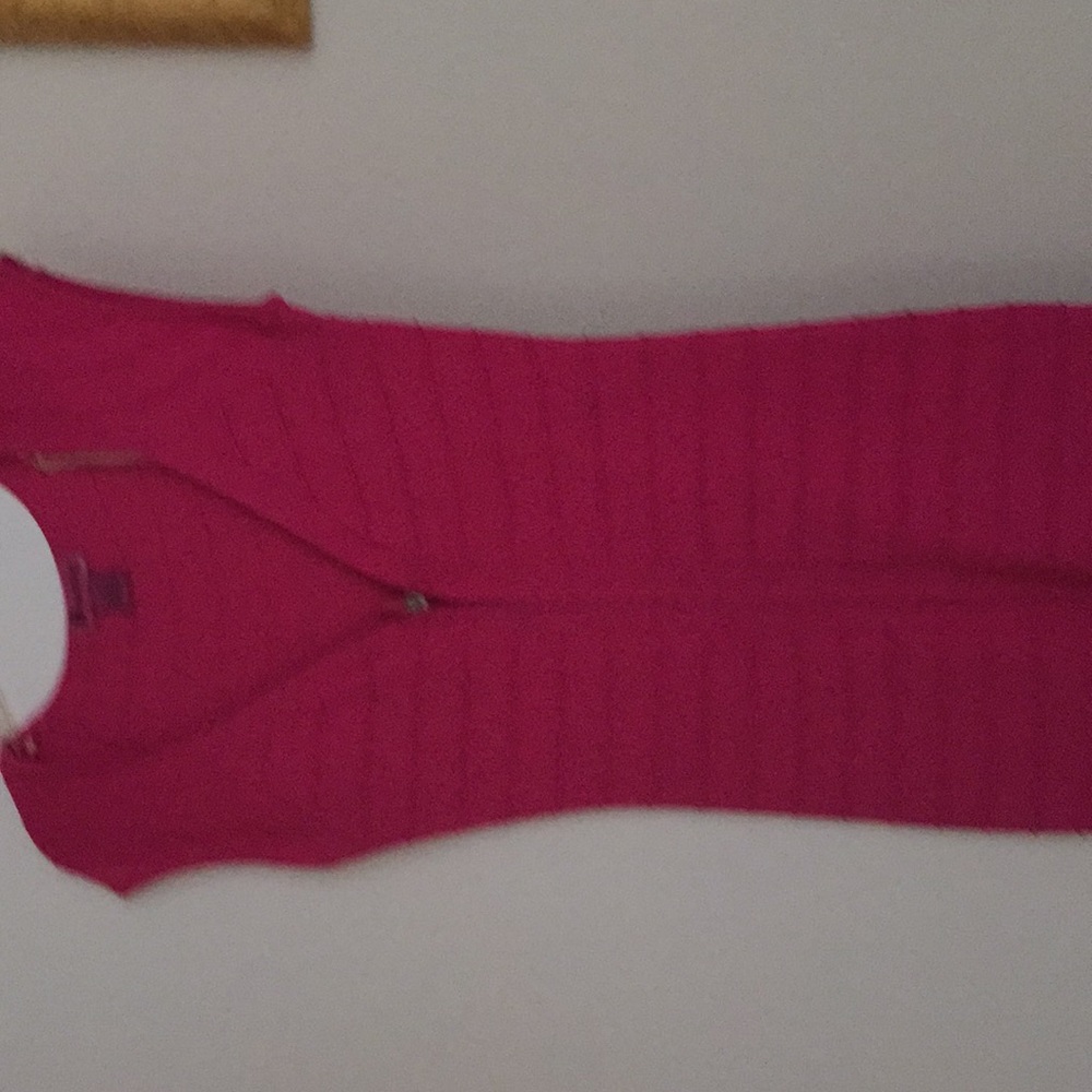 Hot pink dress.